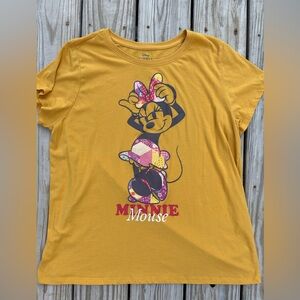 Disney T Shirt Women’s Large Minnie Mouse Graphic Gold Round Neck Top Tee‎ XL